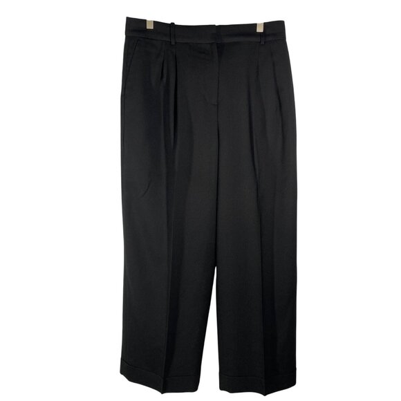 J.Crew Wide Leg cuffed Pant Size 12 Black Wool Blend Italian Fabric - Picture 2 of 13